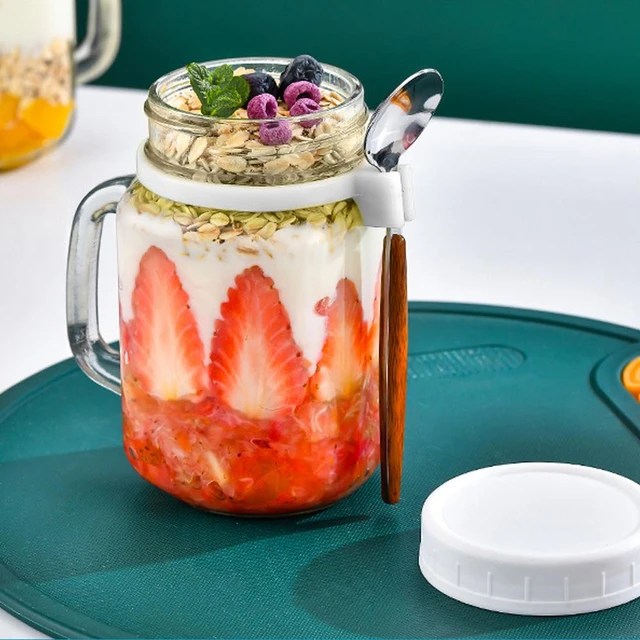 Overnight Oats Jars Milk Fruit Salad Food Storage Container Glass Breakfast  Cup with Lid and Spoon Mason Jars Kitchen Item - AliExpress