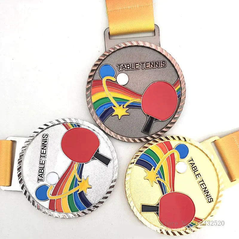 Creative Customized Hang a medal around the neck gift Honor Award School Competition Gold silver Bronze table tennis MEDALS 3Pcs