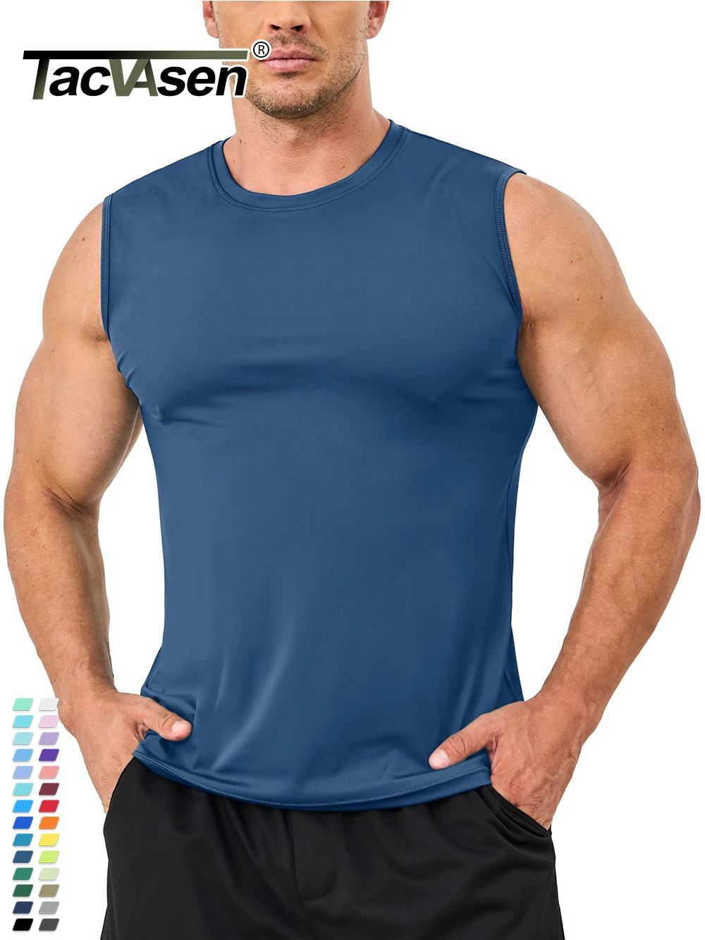  Mens Lightweight UPF 50 Sleeveless Workout Shirts Breathable  Training Yoga Tank Tops Sun Block Active Jogging Sportswear Tops Light Blue  XL