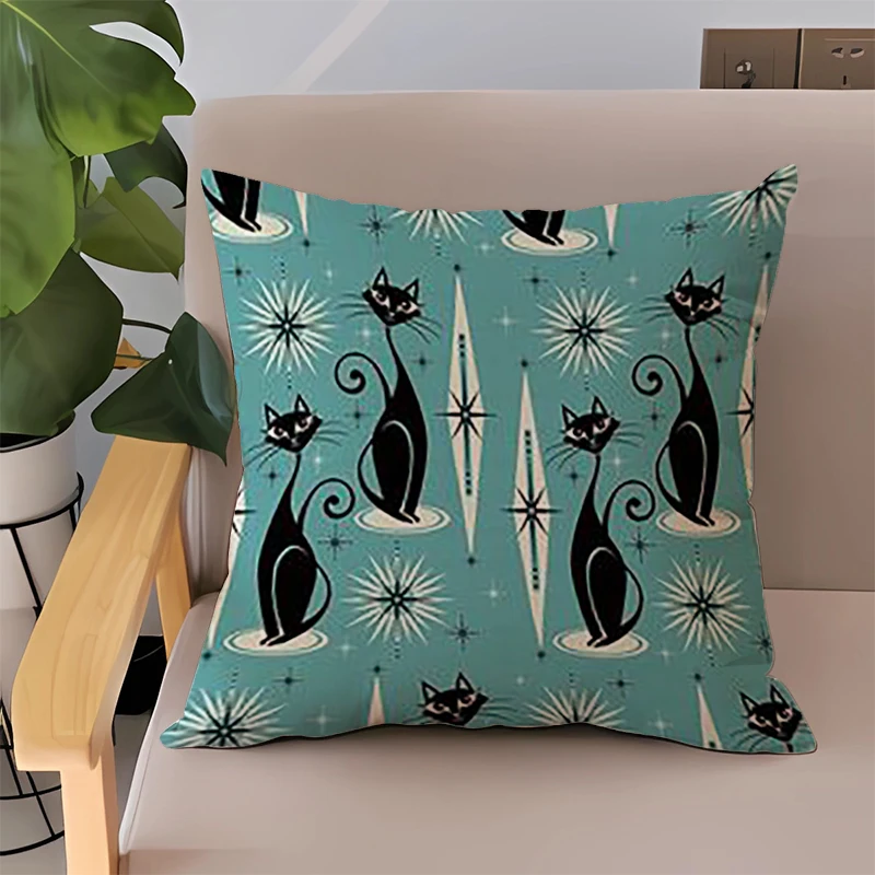 

Pillowcase 40x40 Halloween Black Cat Couch Pillows Short Plush Bedroom Car Sofa Pillow Cover Cushion Double-sided Printing 45x45