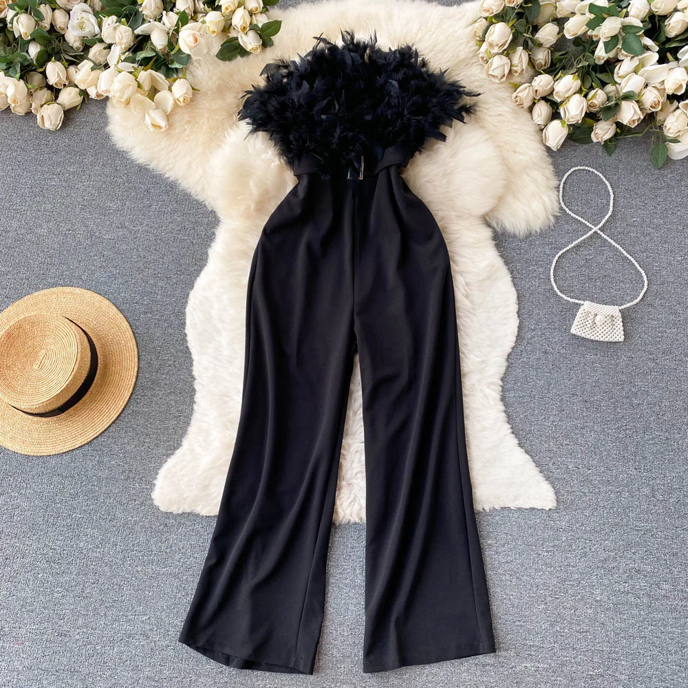 Womens Wear New Fashion Slash Neck Sleeveless Loose Wide Leg Straight Summer One-piece Jumpsuits Overalls H014