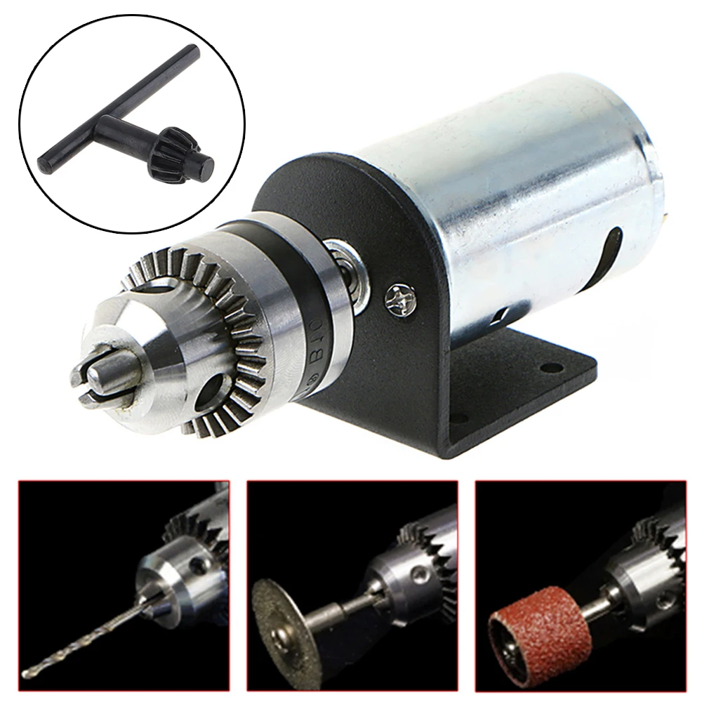 

DC 12V-36V 555 Motor Bench Drill Mini Hand Drill Sanding with 0.6-6mm B10 Chuck Mounting Bracket Lathe Press Motor DIY Tool Set