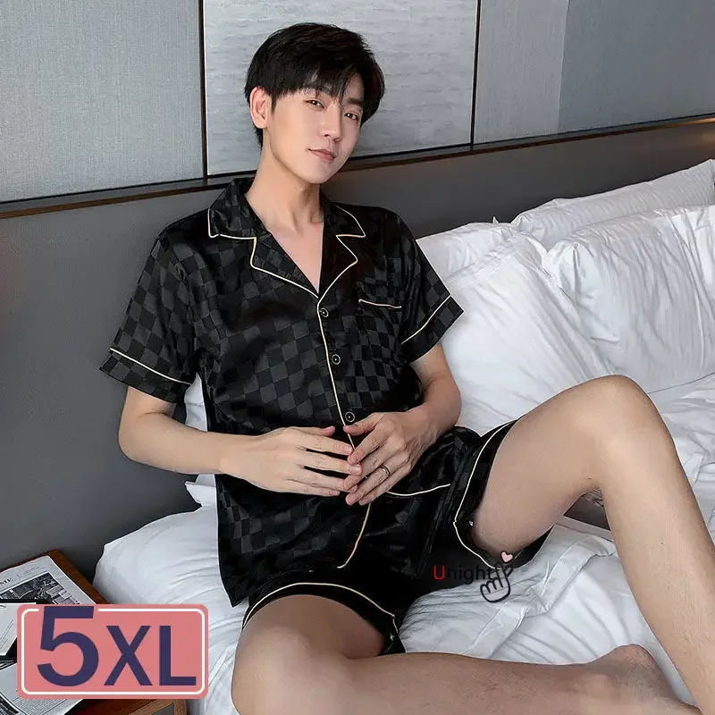 Summer Short Silk Pajama For Men 2pc Large 5XL Short Set 3xl Luxury Pijama Hombre Loungewear Homewear pajamas set silk pajamas man pajamas set