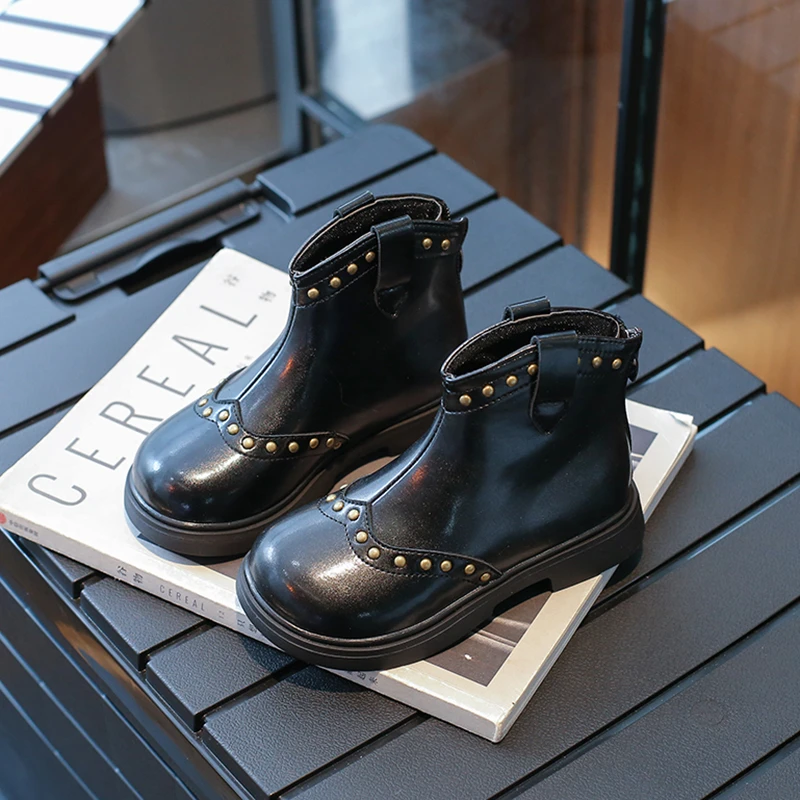 Kids PU Ankle Boots with Rivets for Boys and Girls