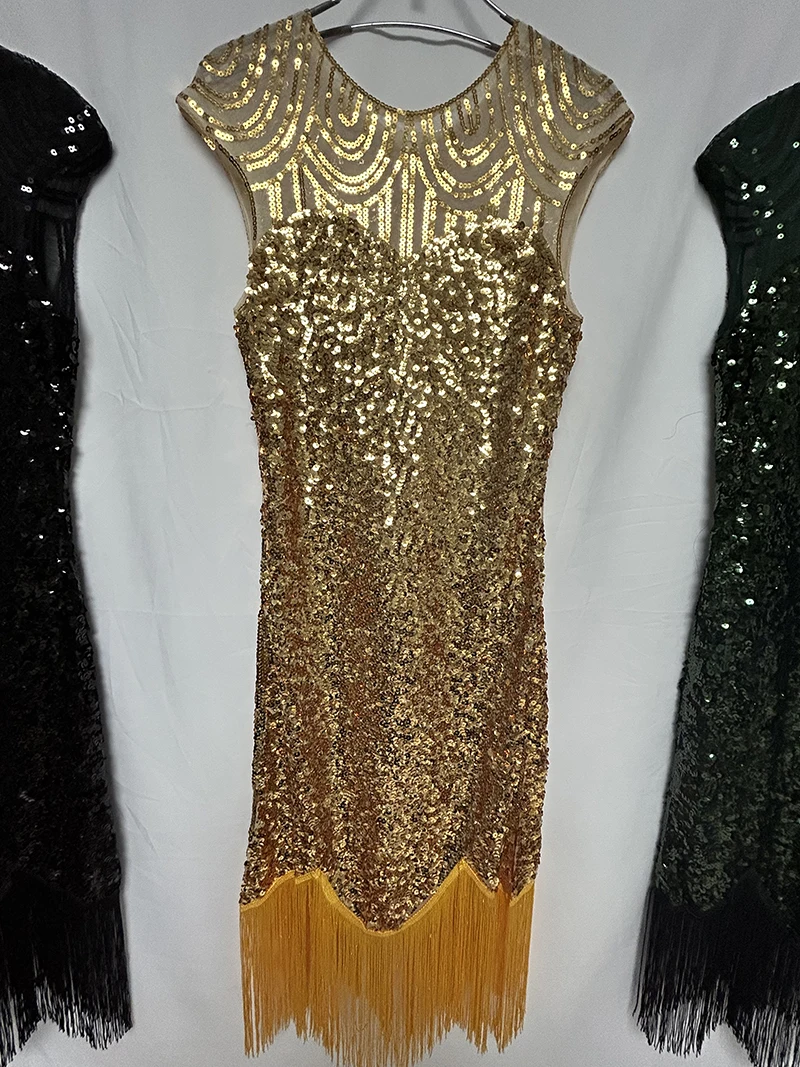 1920s Flapper Tassel Dress Great Gatsby Party Evening Sequins