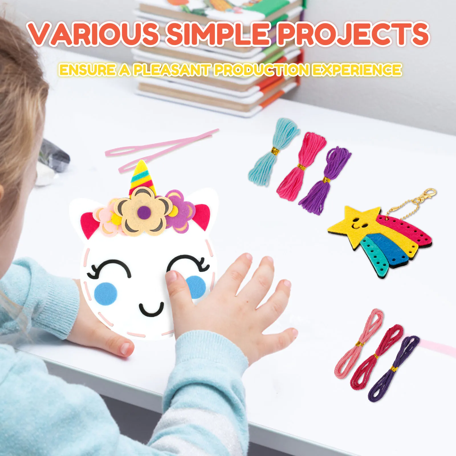 8Pc Kids Sewing Kit Hand DIY Felt Sewing Kit Educational Toy Craft Material Bag for Beginner Learn Handmade Felt Pack Set