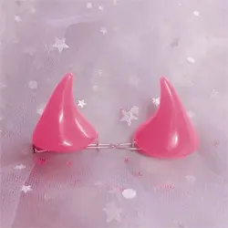 Charming Devil Horn Hair Barrettes - Cute Halloween Cosplay Hair Accessory (Pink)