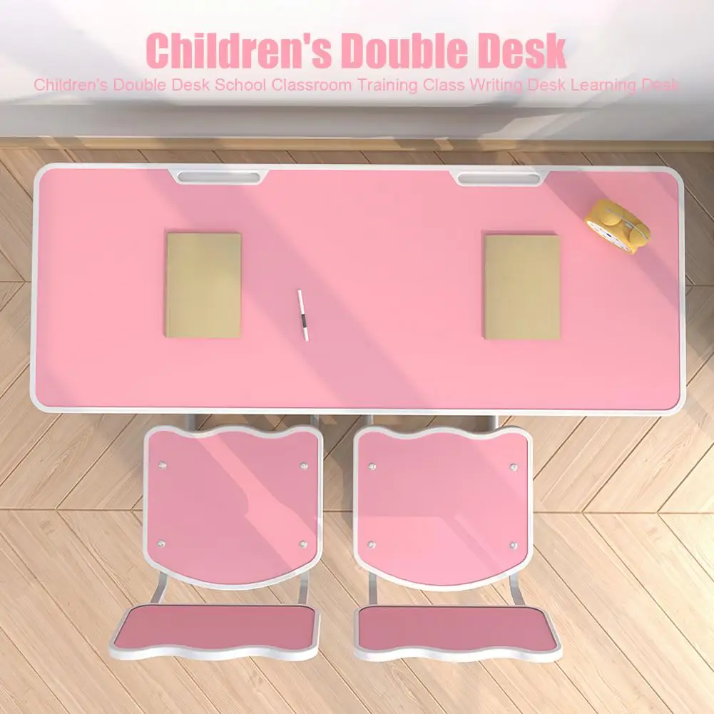 Children Double Seat Study Table Height Adjustment, 150lbs Load Capacity Chair And Desk Set with Anti-slip Rubber Leg Cover 3
