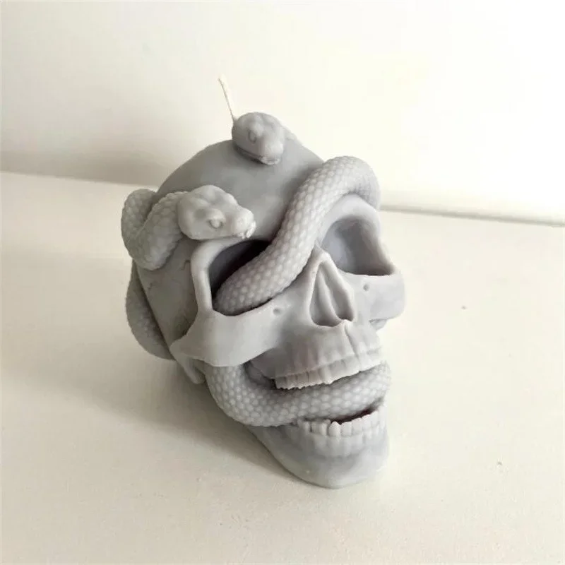 Skull Snake Head DIY Epoxy Resin Mold Double Snake Silicone Molds Halloween Haunted Horror House Desk Decor Candle Mold