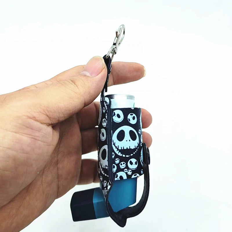 Halloween skull vinyl embroidery inhaler cover inhaler case cute goth keychain case travel accessories gothic