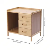 3 Tiers Nightstand Storage Box Bedside Table Natural Bamboo End Side Organizer with 3 Drawers and 1 Open Compartment