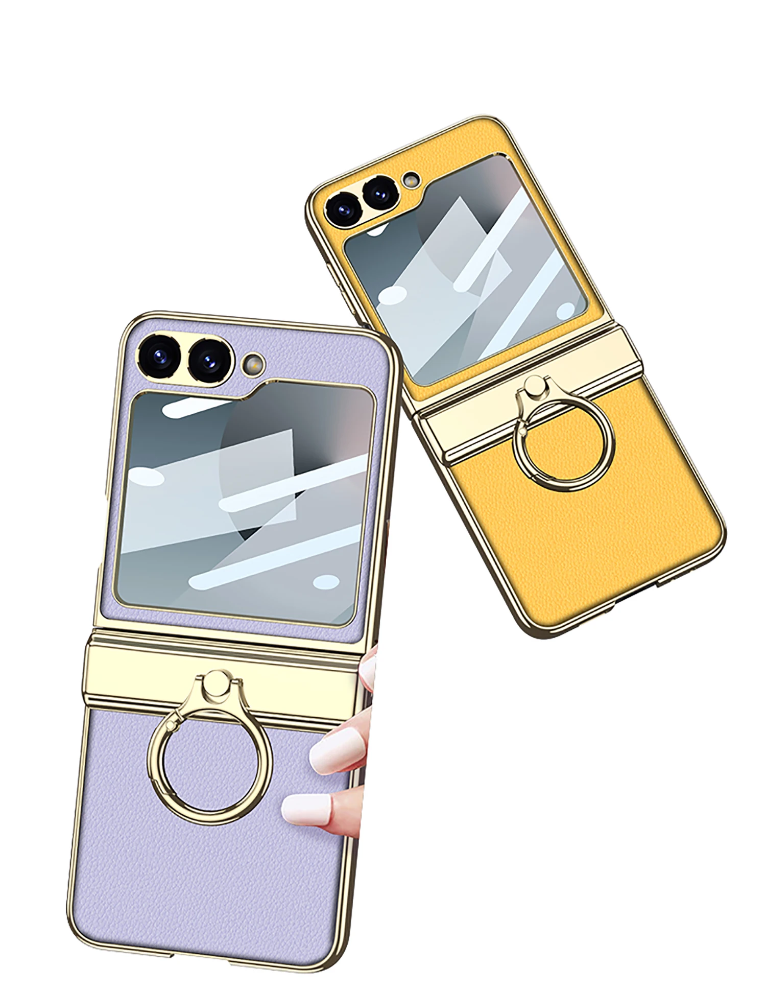 Magnetic Hinge PU Leather Case For Samsung Galaxy Z Flip 6 Screen Glass Plating