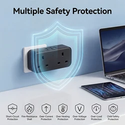 Compact 7 - in - 1 Wall - Mounted Multi - Functional Power Hub with USB Ports and Surge Protection - By11black