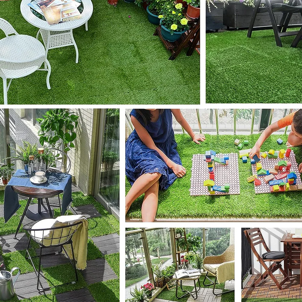 10 Pcs 12 Inchx12 Inch Fake Grass Deck Turf Tiles Green Interlocking Grass Flooring Tiles Turf Mat Grass Rug for Indoor Outdoor