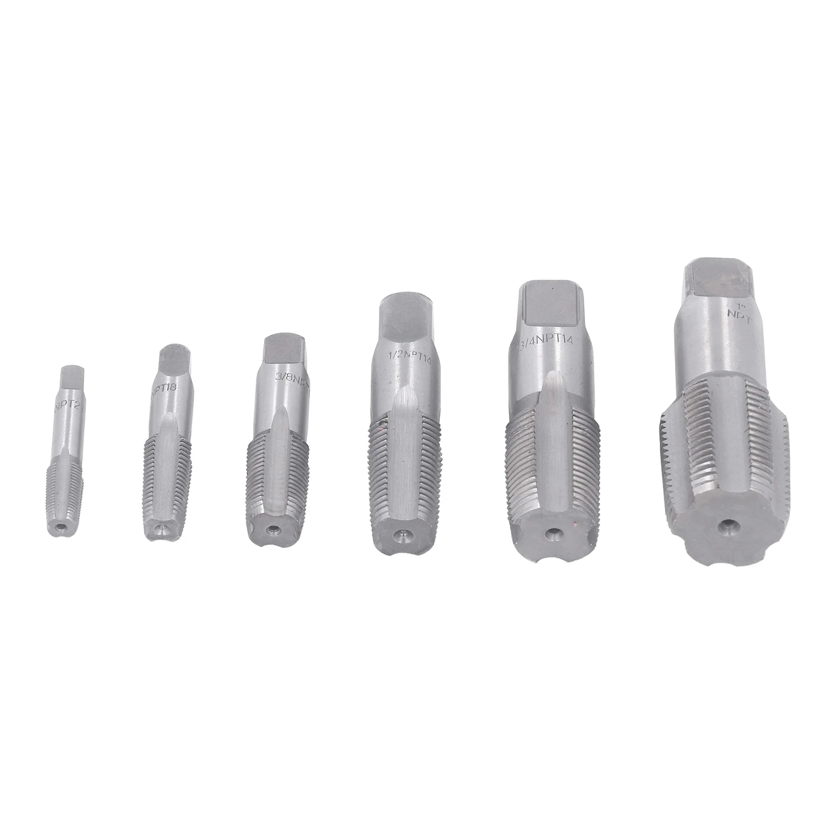 6PCS 파이프 탭 NPT 1인치 3/4인치 1/2인치 3/8인치 1/4인치 1/8인치 탄소강 나사 탭핑 도구 키트 PVC 파이프용 NPT 탭 세트 배관 탭