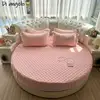 Pink Round Fitted Sheet Thick Cotton Quilting Romantic Round Bed Sheet Bedding Set Mattress Cover Family Home Themed Hotel #/ 2