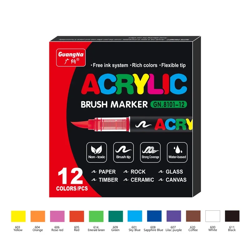 GuangNa 12/24/36/48/60/72pcs Set Acrylic Paint Markers Brush
