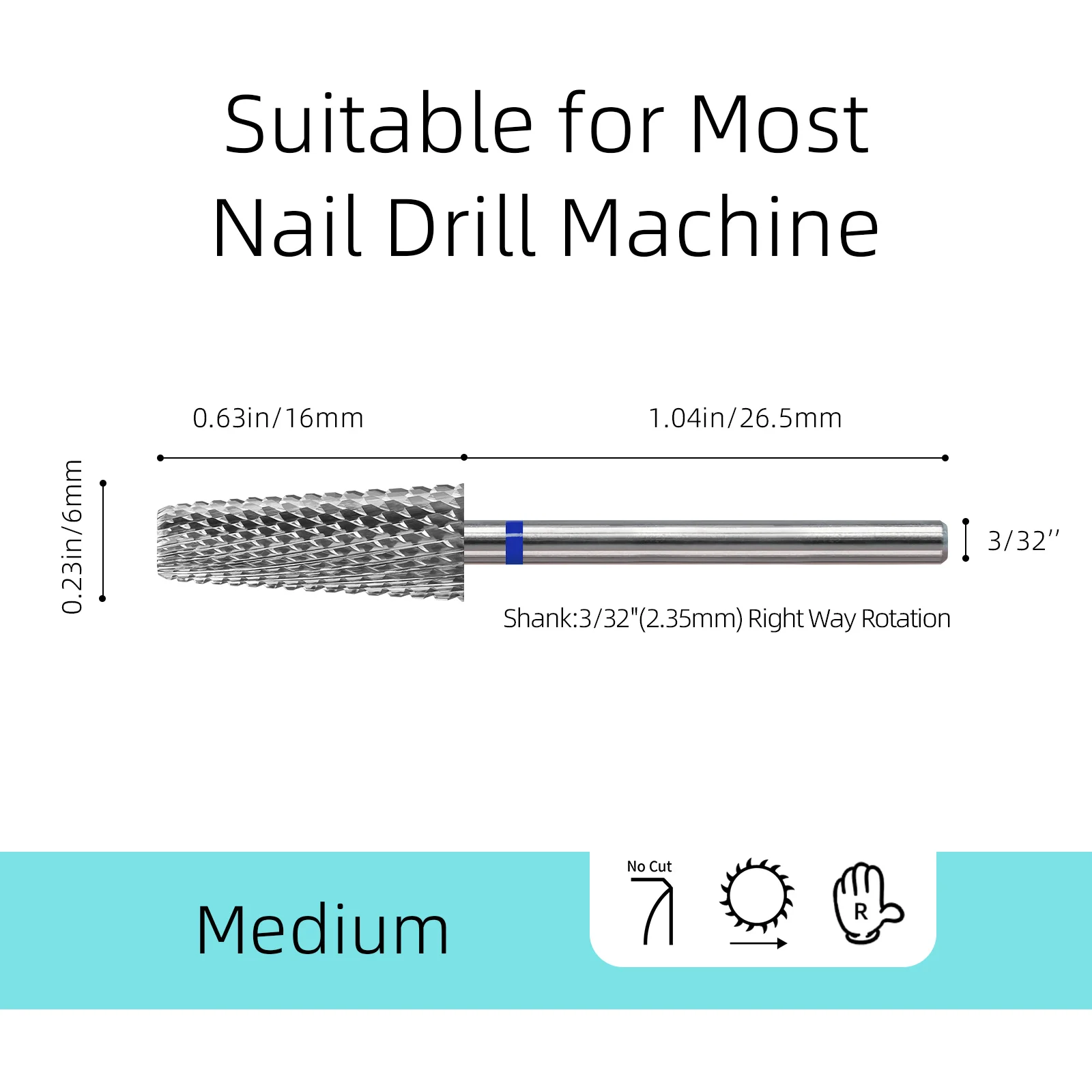 HYTOOS Safety Chamfer Tapered Nail Drill Bits Professional Electric Carbide Dust Proof Bits for Acrylic Nails Gel Removal Tool 3