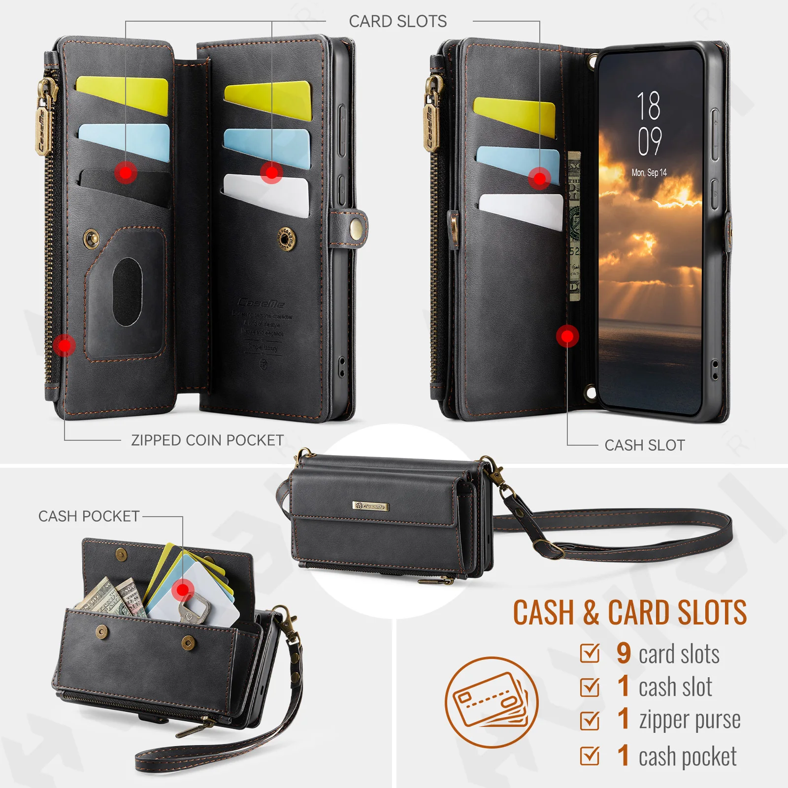 Premium Faux Leather Flip Case with RFID Protection and Magnetic Card Holder Stand Function