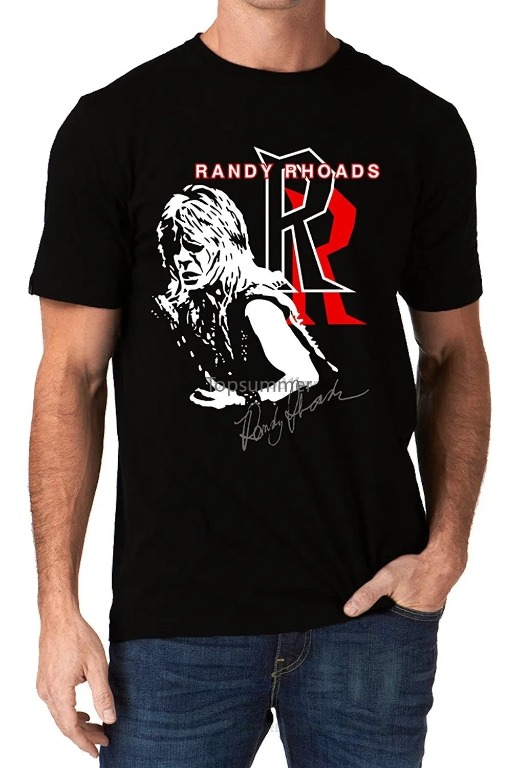 

New Fashion Mens Short Sleeve Tshirt Cotton T Shirts Randy Rhoads Autograph Ozzy Heavy Metal Rock Logo T-Shirt