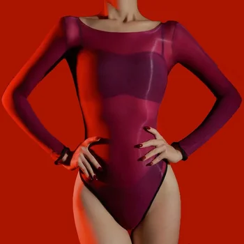 Sexy Women 5D Thin High Cut Bodysuit Oil Shiny Sheer See Through Elastic Tights Yoga Shaping Maid Jumpsuits Unisex Club Leotard