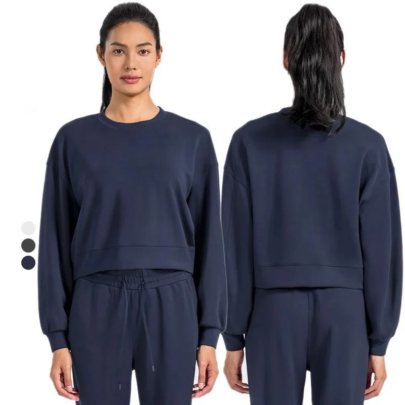 

O-neck Relaxed Fit Softstre Perfectly Oversized Cropped Crew Feels Smooth Next to Skin Weighty Drape Long Sleeve Cotton Shirt