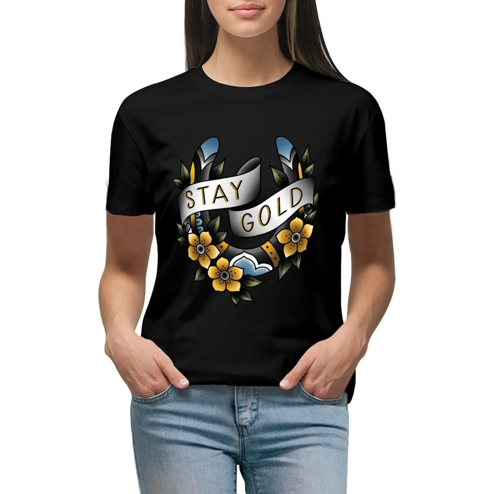 Stay Gold-Ferro Di Cavallo-T-Shirt Tatuaggio Tradizionale Estate Top Vestiti Estivi Top Donna Donna