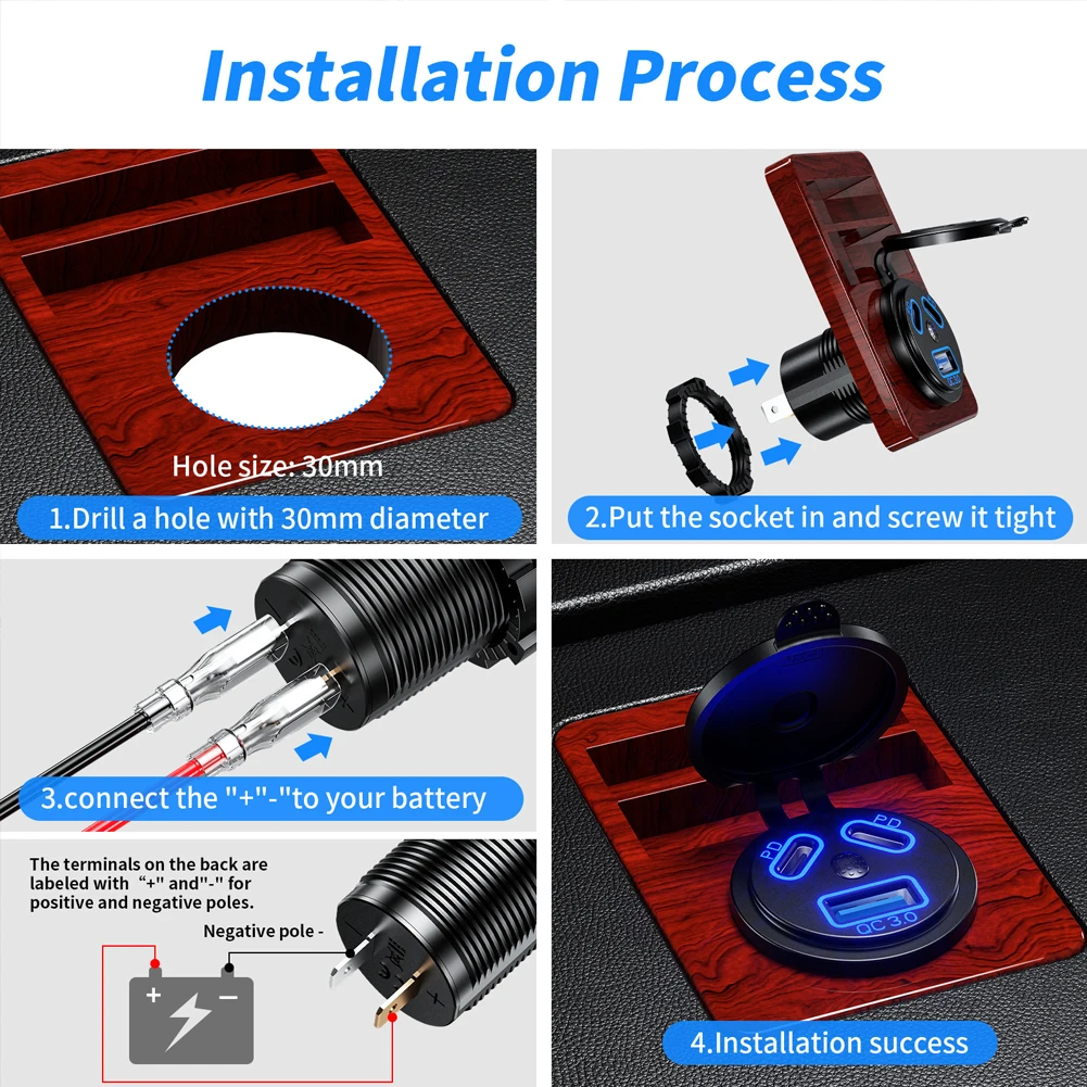  PD CŸ  ܼƮ, 45W USB  , IP66  ڵ  , ġ , ڵ ؾ 