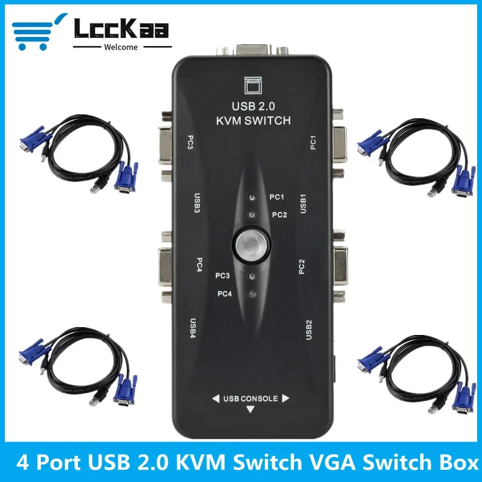 Lcckaa Usb 2.0 Vga Splitter 4 Porte Kvm Switch Stampante Mouse Tastiera Pendrive Share Switcher 1920*1440 Vga Switch Box Adapter