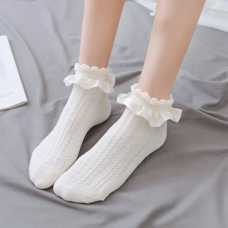 

Women's Lolita Ruffle Socks With Frill Black White Kawaii Cotton Lace Socks Low Cut Socks Cartoon Sweet Girls Hosiery