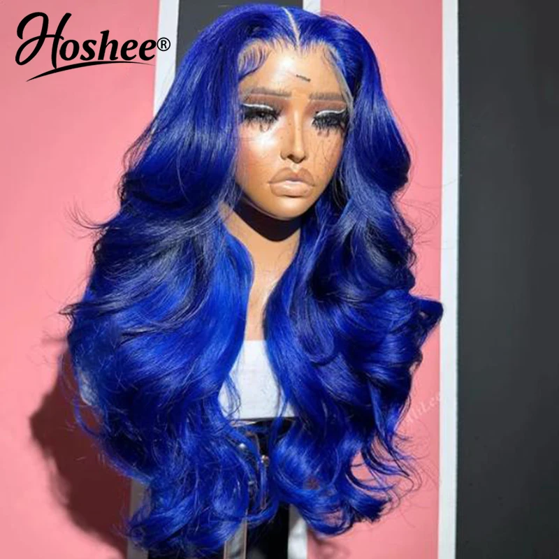 Straight Body Wave Navy Blue Colored Brazilian Human Hair Wig 13X4 HD Transparent Closure Lace Front Wig Frontal Wigs For Woman