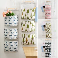 Wall Mounted Storage Bag with 3 Pockets, Linen Fabric, Waterproof, Door Closet, Hanging Organizer for Bath Bedroom, Home Kitchen 1