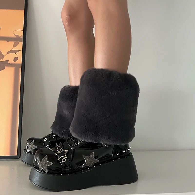 Haruku Y2k Moda Ragazze Finta Pelliccia di Coniglio Scaldamuscoli Donna Goth Punk Rave Cyber ​​Fluffies Costume Leggings Copristivali_voghion.com