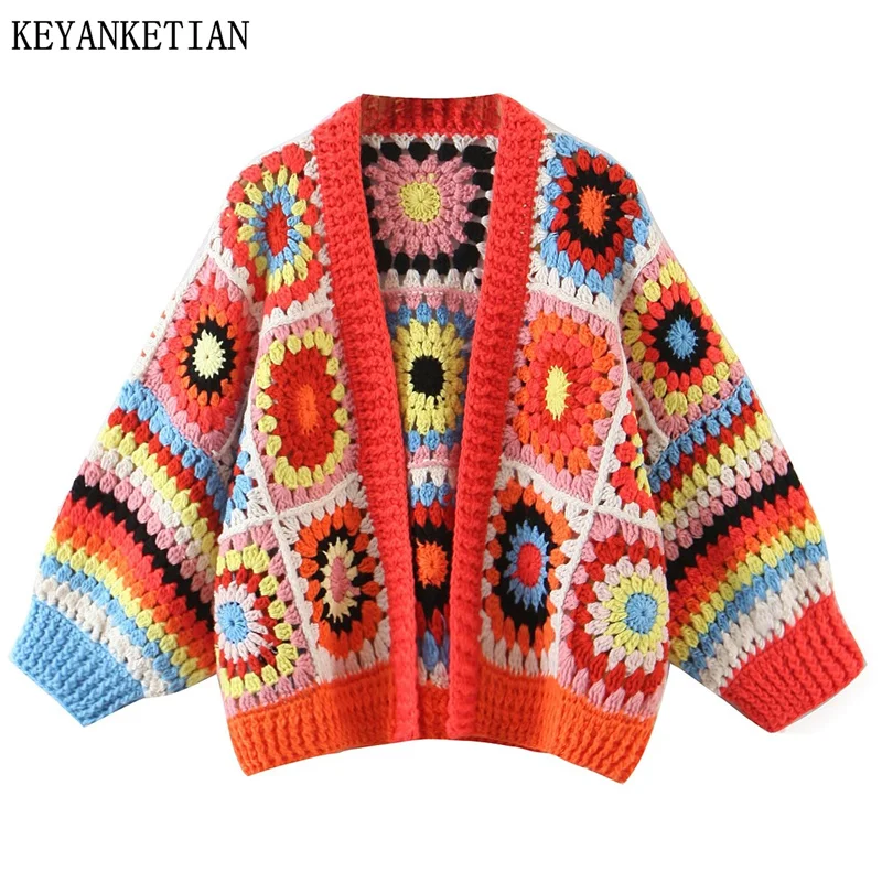 KEYANKETIAN Autumn New Hollow Hook Flower Geometric Short Knit Cardigan ...