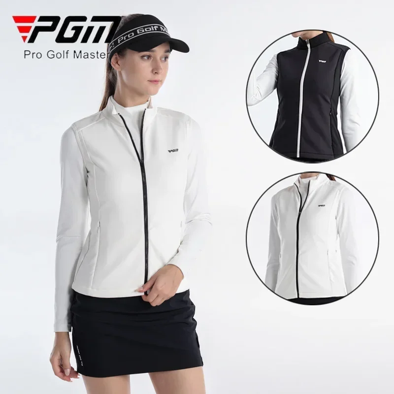 PGM Stand Collar Sleeveless Golf Jackets Women Windproof Golf Vest Ladies Warm Slim Sports Waistcoats Autumn Casual Coat