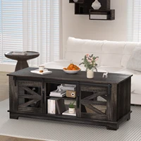 48'' Coffee Table with Storage & Sliding Barn Doors, Farmhouse & Industrial Cocktail Table w/Adjustable Shelves 2