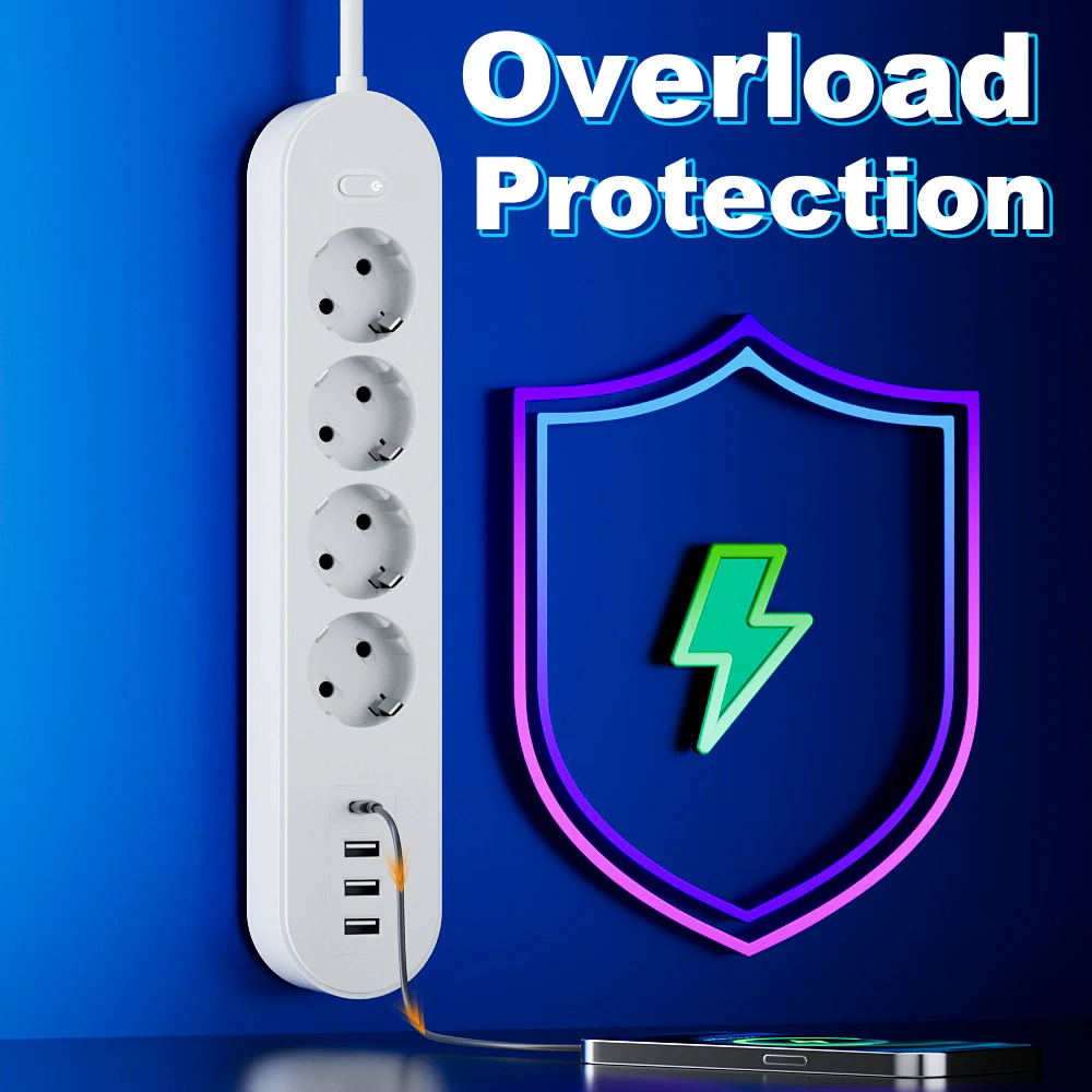 1 High-End 8-in-1 Power Strip with Overload Protection, One Master Switch, 4 Ac Outlet S9c1b2e08d3344444b0d33222d582a337R