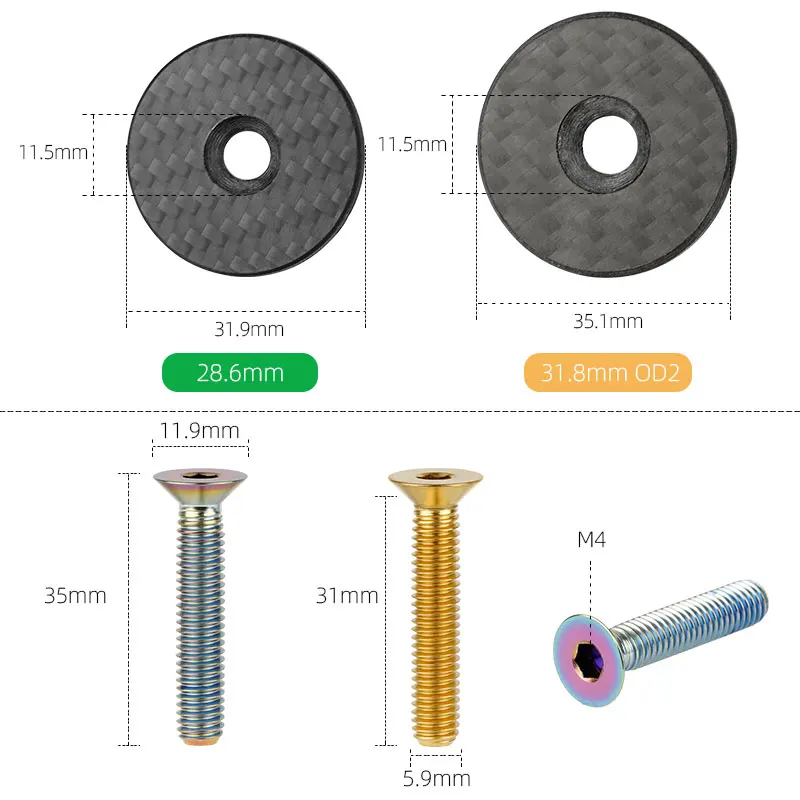카본 파이버 헤드셋 캡 M6*35mm 티타늄 볼트 포함 1-1/8인치 1-1/4인치 포크 스템 탑 3K 무광 커버 자전거 헤드셋 액세서리