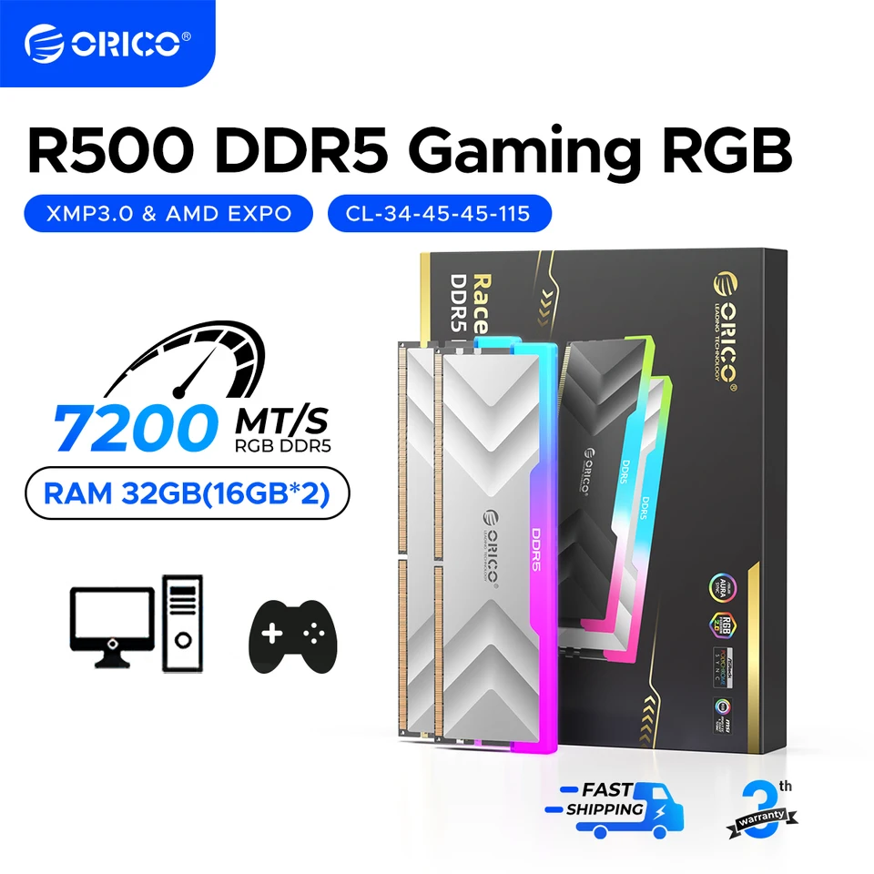 ORICO RGB DDR5 Ram 32GB (2x16GB) 6000MHz 6400MHz 7200MHz