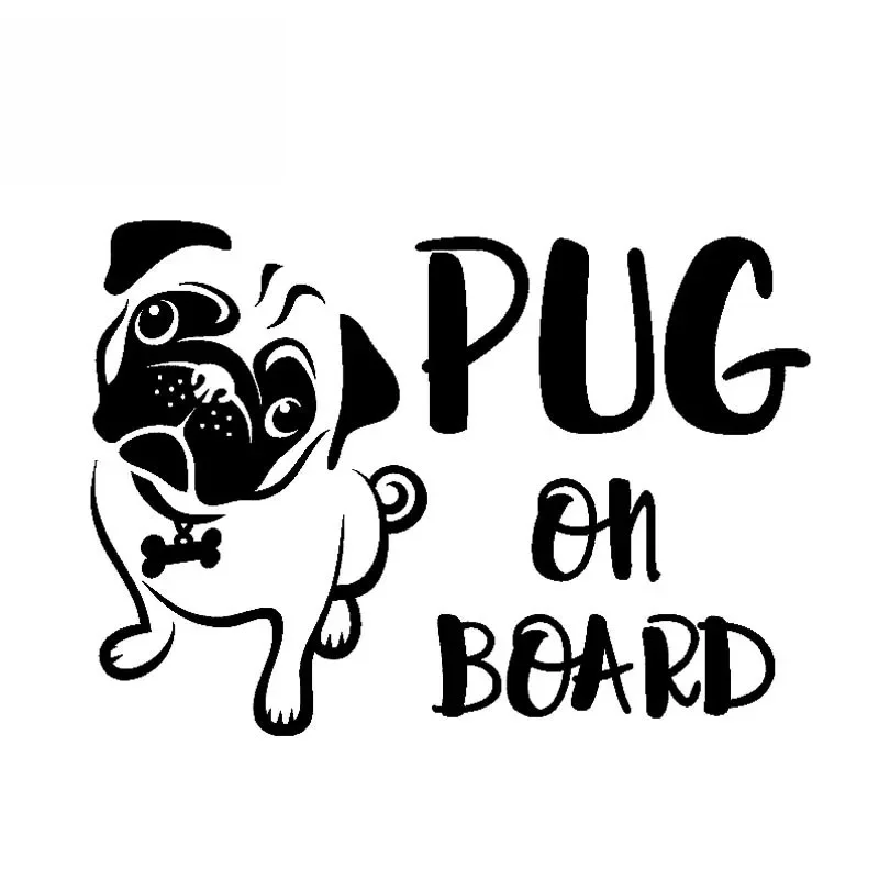 

PUG ON BOARD Funny Cute Gog Vinyl Sticker Car Decals Black Silver16.7CM*12CM