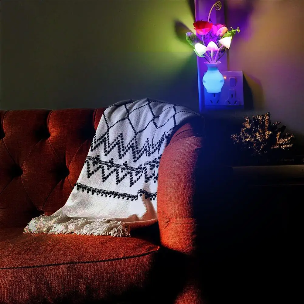 0.5W LED Night Light With Auto Sensor Energy Saving Rose Flower Mushroom Plug In Lamp For Bedroom Bathroom Living Room Kitchen 3