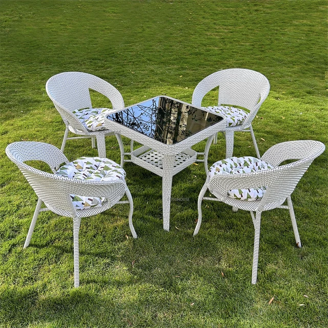 Conjunto de mesas, sillas y sillas de ratán para patio, conjunto de tres a  cinco piezas, terraza, combinación de mesa pequeña y silla, jardín al aire  libre - AliExpress