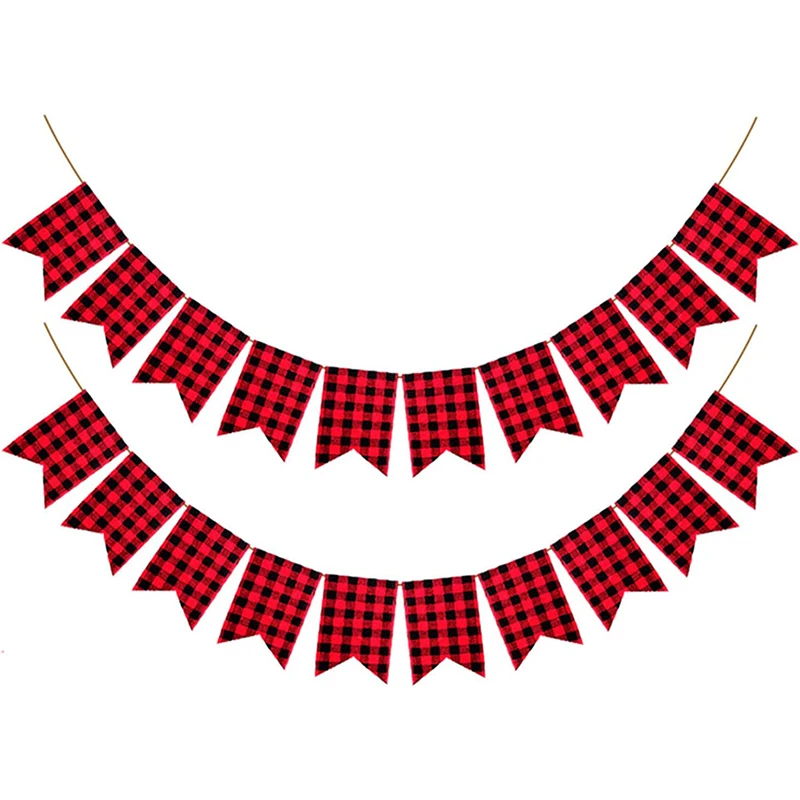Baby Shower Compleanno Buffalo Plaid Garland Banner Fabric Red Black Buffalo Plaid Flags Graduations Party Streamer Decorations