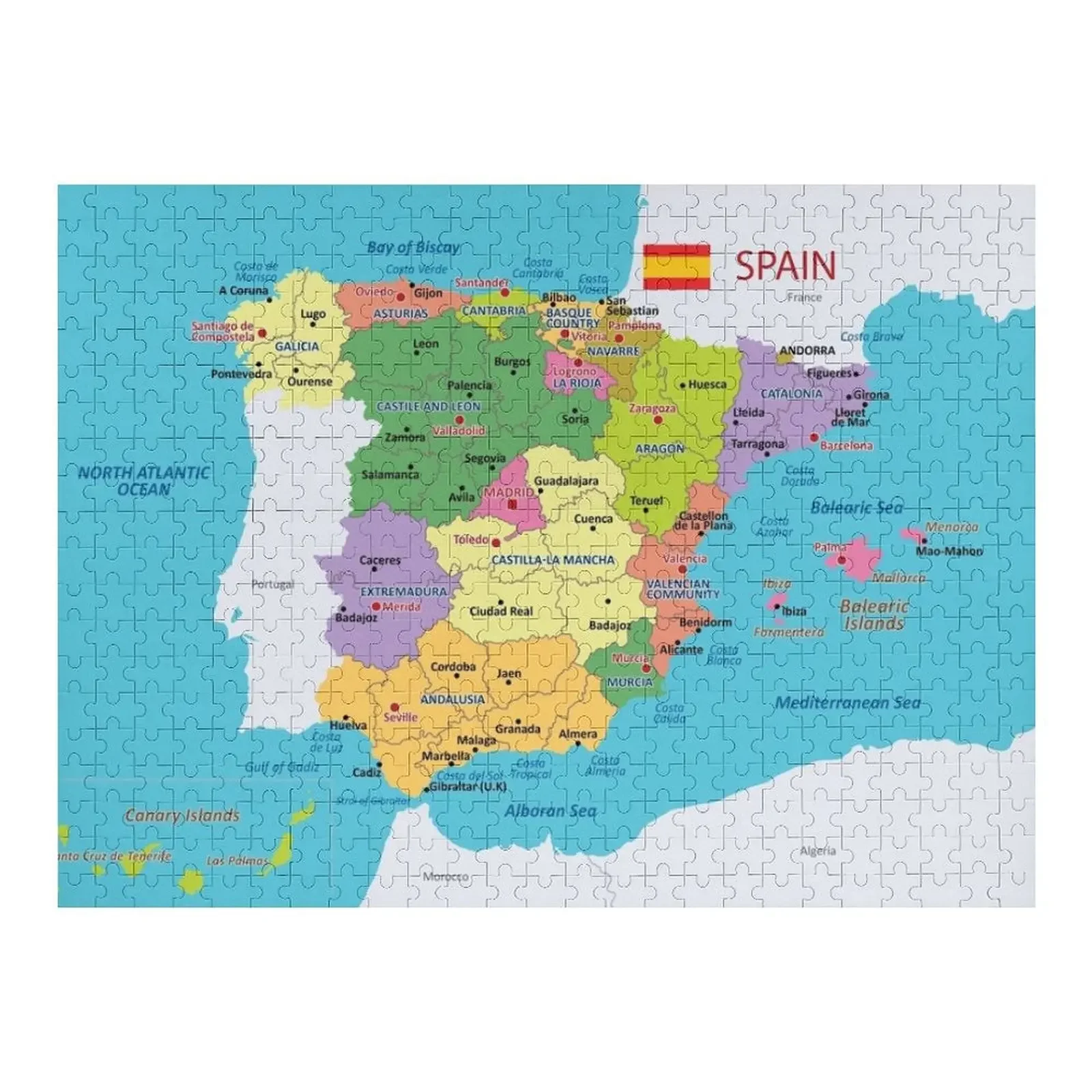 

Spain map with regions and main cities Jigsaw Puzzle Photo Custom Custom Wood Baby Wooden Puzzle