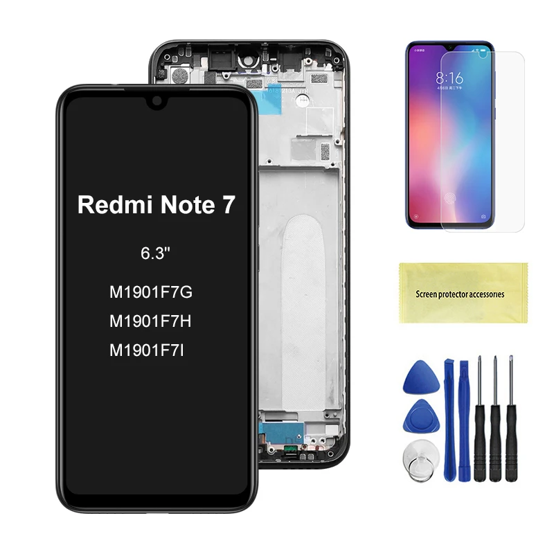 Écran Complet De Remplacement Pour Xiaomi Redmi 7 (avec Châssis) - Noir - Neuf Sous Blister