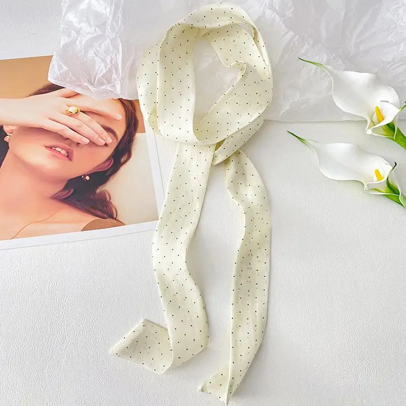 Schmaler langer Schal für Damen, 190 x 4,5 cm, gepunktetes Schalband, Stirnband, Choker, Streamer, Damen-Accessoires – Detail 4