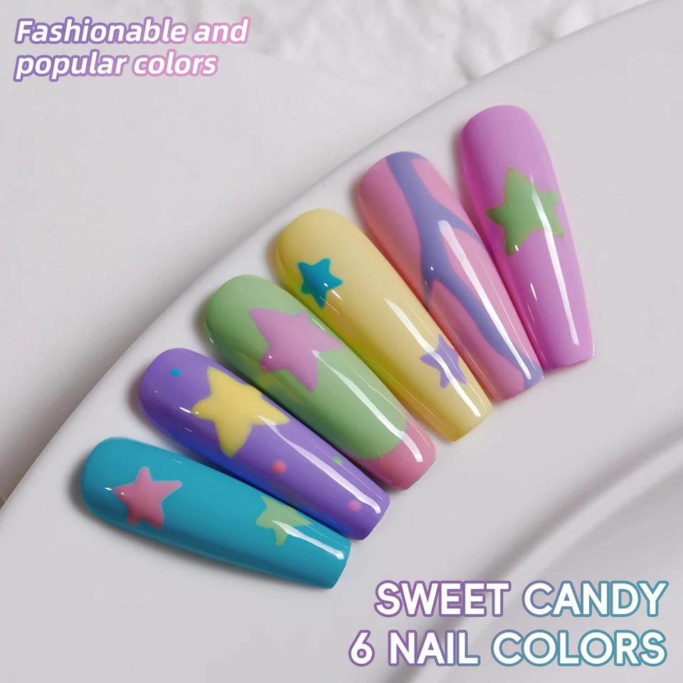 XEJAYI 6-Color Candy Sugar Gel Nail Polish Set UV LED