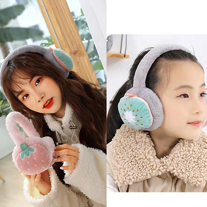 Baby Girls Cute Earmuffs with Soft Plush Ear Winter Warm Adjustable Double Layer Knitted Ear Flap Headband 