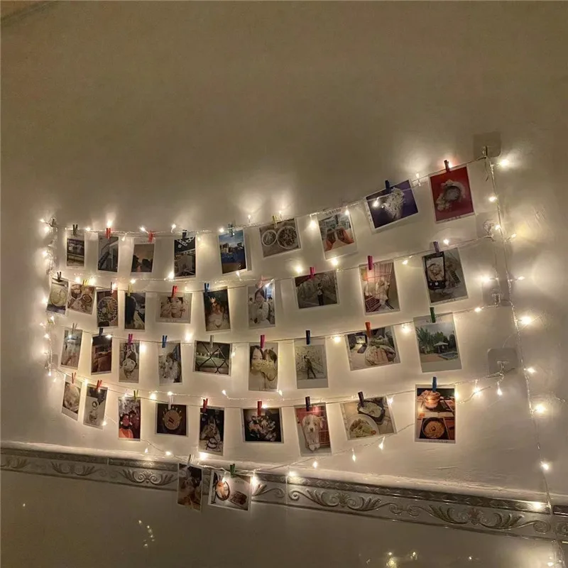 

Battery USB LED String Lamp Fairy Lamps Garland Christmas Decoration Multicolor Wood Photo Clip Holiday Party Wedding Xmas Decor