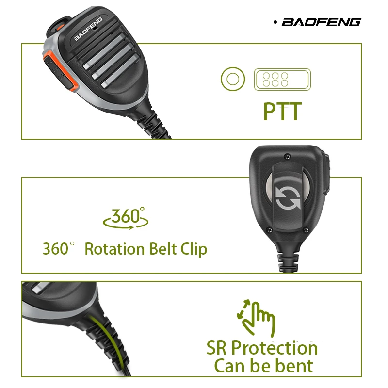 Baofeng UV-5R PTT Waterproof UV-17 Walkie Talkie Speaker Radio Microphone Keenwood 2-Pin Type Handheld Mic For  UV-82 UV16 888S 2